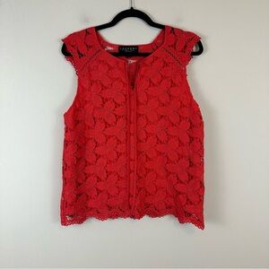 Laundry By Shelli Segal | Cherry Red Lace Sleeveless Top Blouse Size Medium